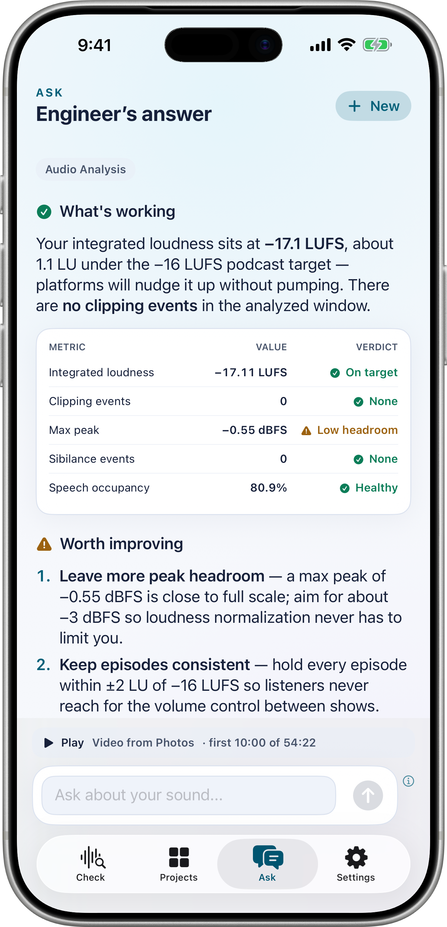 Ask — evidence-backed guidance about a recording