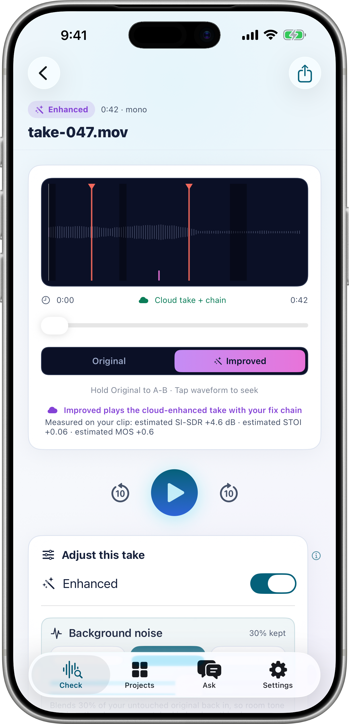 Editor — Original and Improved A/B with measured changes