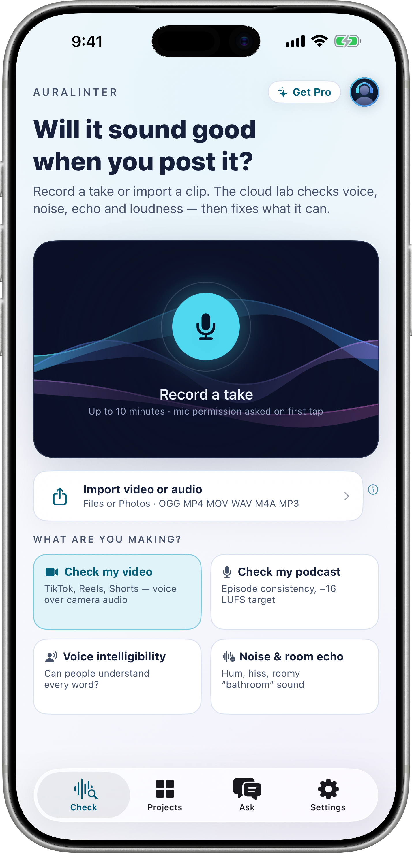 Check idle — ready to record or import