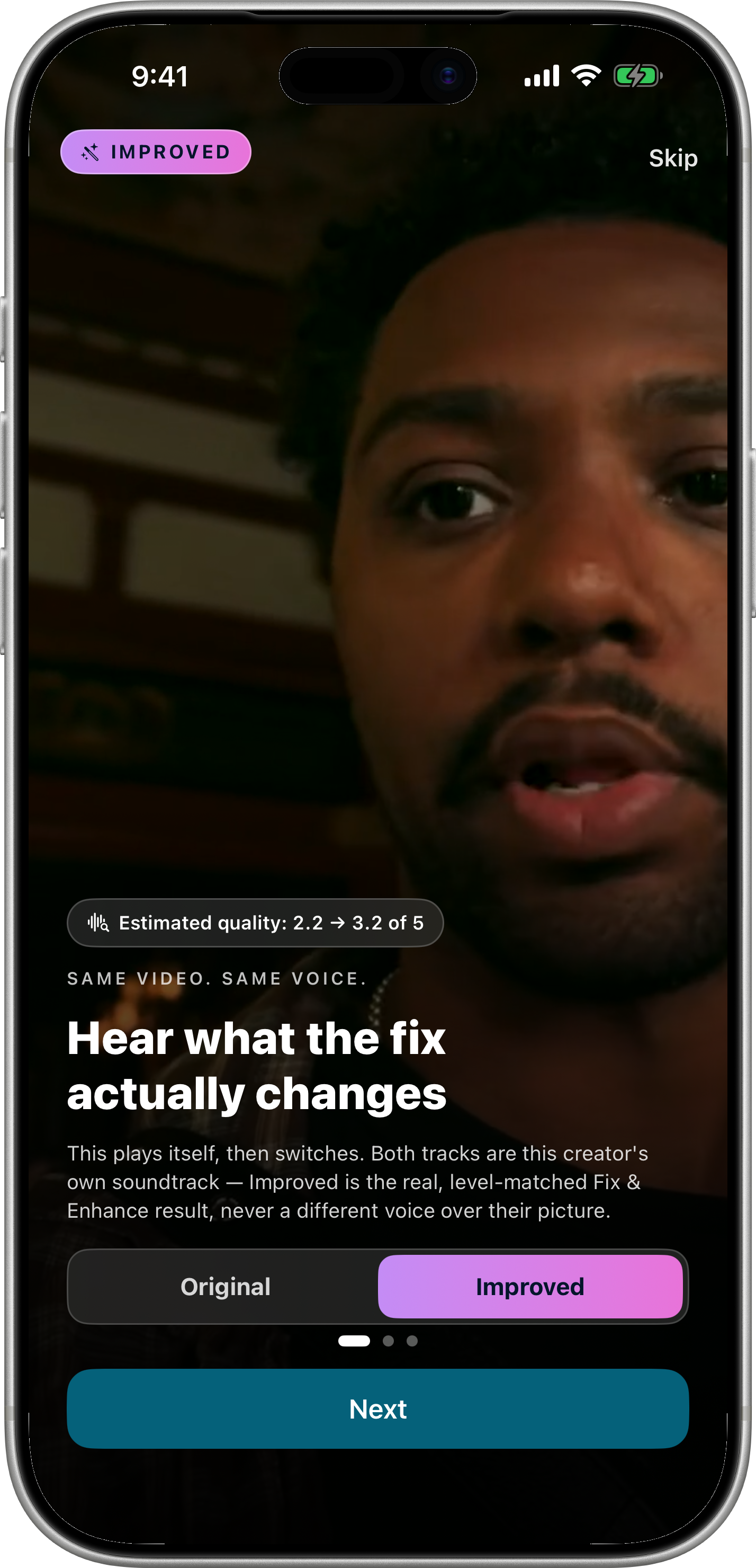 Onboarding — hear the recording and its improved A/B