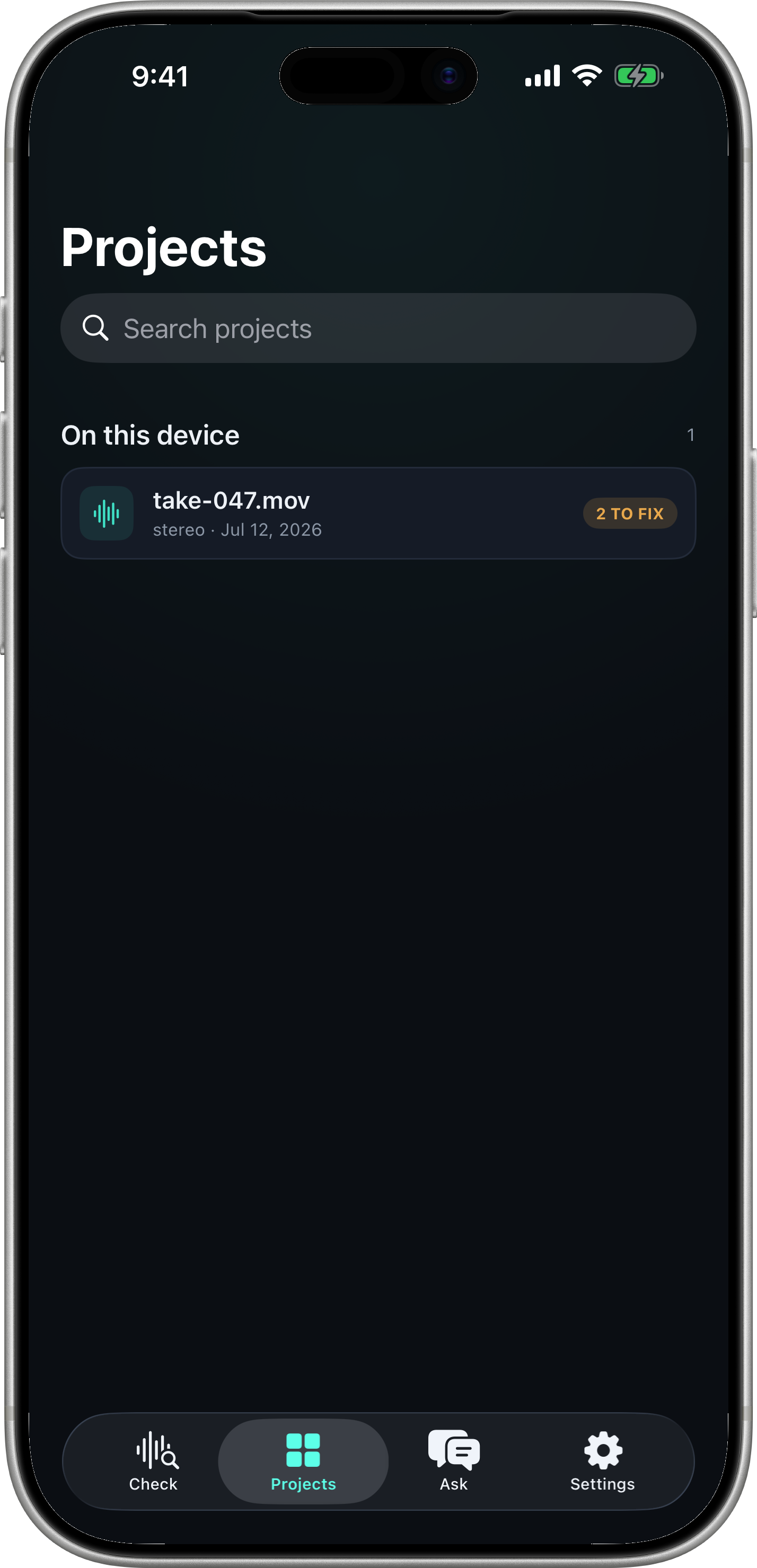 Projects tab — local and server-side project history